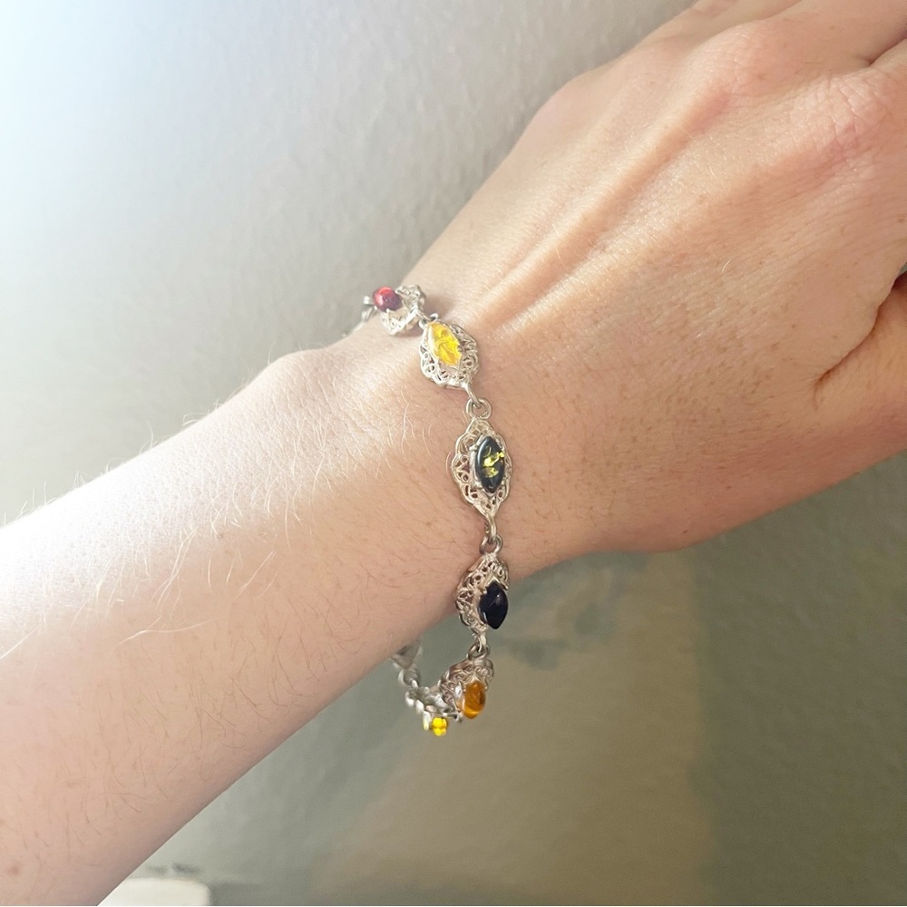 Baltic Green, Red, and Yellow Amber Bracelet